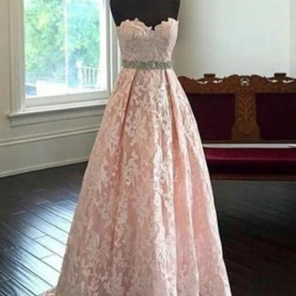 Strapless Sweetheart Lace A-line Long Prom Dress,..