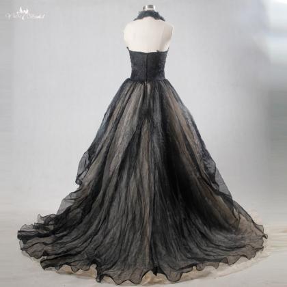 V Neck Tulle Real Picture Black Gothic Wedding..