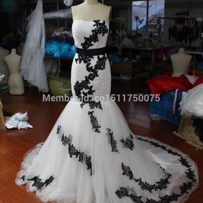 Vestido De Noiva Black Lace White Tulle Mermaid..