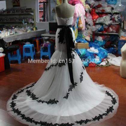 Vestido De Noiva Black Lace White Tulle Mermaid..
