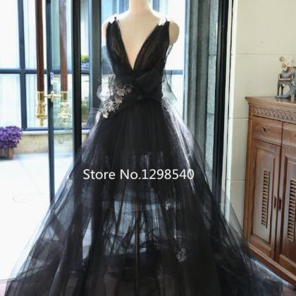 Black A-line Wedding Dress Vestido De Noiva Real..