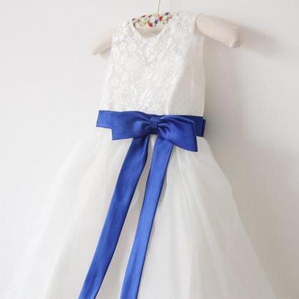 Light Ivory Flower Girl Dress Royal Blue Girls..