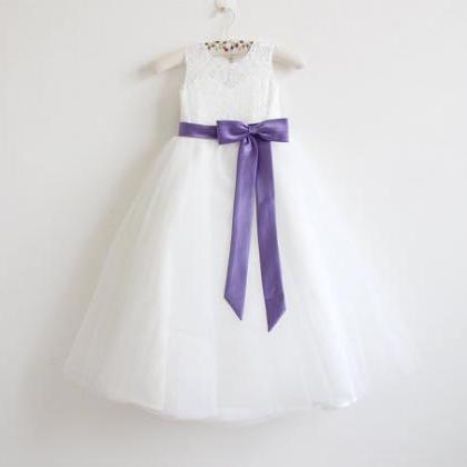 Light Ivory Flower Girl Dress Purple Baby Girls..