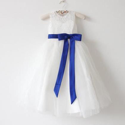 Light Ivory Flower Girl Dress Royal Blue Baby..