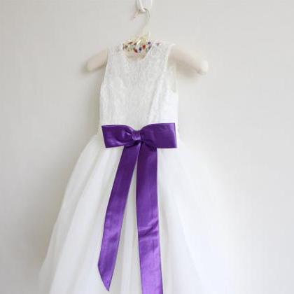Ivory Flower Girl Dress Purple Baby Girls Dress..