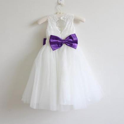 Ivory Flower Girl Dress Purple Baby Girls Dress..