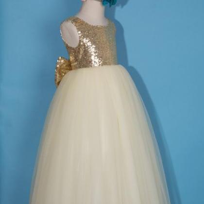 Flower Girl Dress/gold Sequin Girl Dress/tulle..