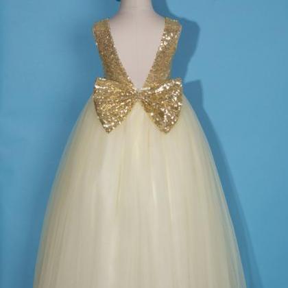 Flower Girl Dress/gold Sequin Girl Dress/tulle..
