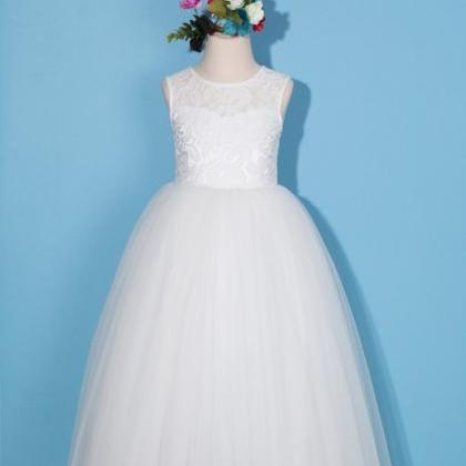 White Lace Flower Girl Dress/tulle Flower Girl..