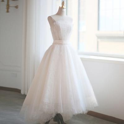 White tulle lace short prom dress evening dress
