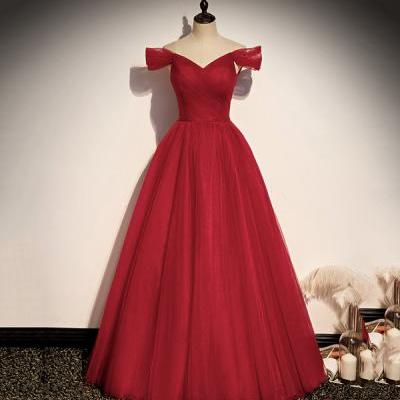 Red tulle long A line prom dress red evening dress
