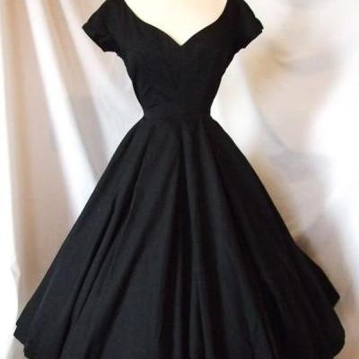 Vintage Prom Dresses A-Line Black Satin Cocktail Party Dresses