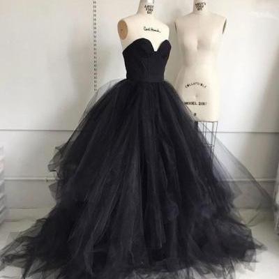 Black Tulle Long Prom Dress,Sexy Evening Dress