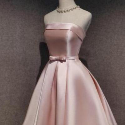 Pink Satin Scoop Knee Length Evening Party Dress Short Prom Dress SS175