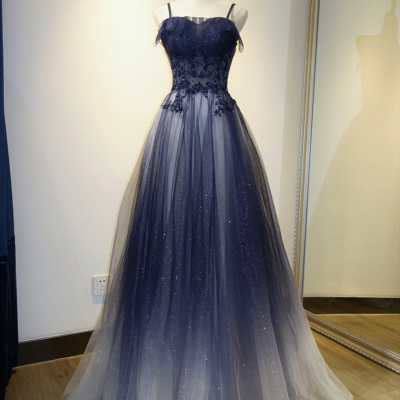 Lovely Gradient A-line Tulle Long Formal Evening Dress,New Floor Length Prom Dress SA43