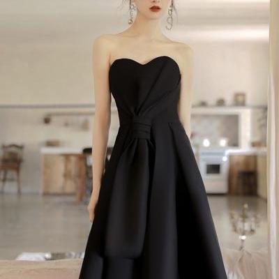 Strapless Dress, Light Luxury, Lady Evening Dress,Formal Dress, Temperament Black Birthday Dress SA1269
