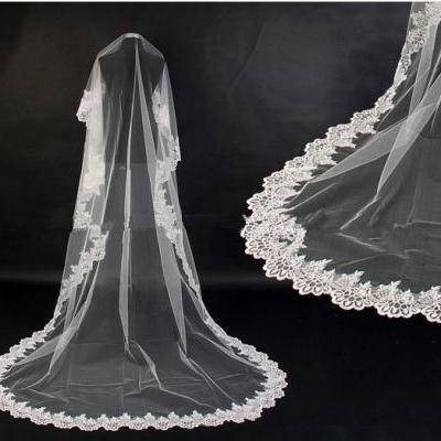 3m long Cathedral Lace Edge Wedding Veil Lace Mantilla bridal veil/bridal accessories/head veil/tulle veil V1