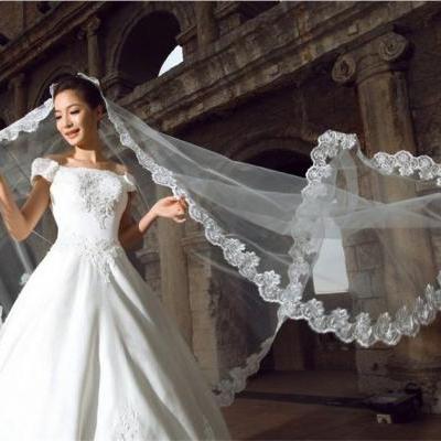 5m white/Ivory lace edge Wedding Veil Wedding tiara wedding veil/bridal veil/bridal accessories/head veil/tulle veil V8