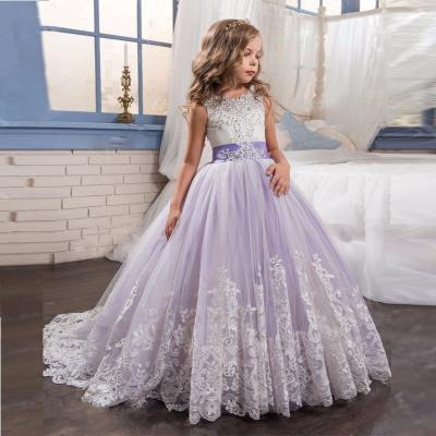 2017 Purple Ball Gown Tulle Flower Girl Dresses With Bow Ball Gown First Communion Dress for Girls Little Girls Pageant Dresses Kids89