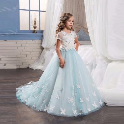 Light blue butterfly flower girl dress PROM dress with short sleeves girl flower children's clothes Kids95
