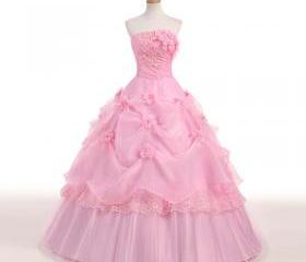 Beautiful Unique Sleeveless Light Pink Ball Gown Evening Formal Dress