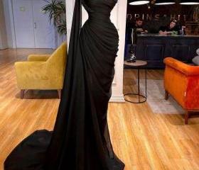 Sexy Black Mermaid Long Prom Dress with Train,Chic Black Evening Gown Y4178
