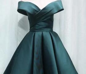 Charming Dark Hunter Green Satin Bridesmaid Dress, Short Homecoming