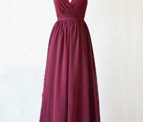 Burgundy Satin Beaded Chiffon Evening Dress Long Party Prom Dress cc2853 main image 0
