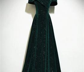 A-line V-neck Velvet Dress With Slit Lime Green