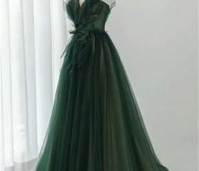 Green evening dresses long,DS3496
