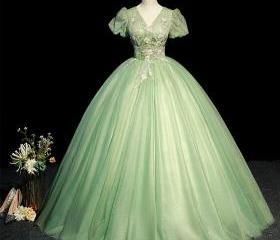 Green Sweetheart Ball Gown Prom Dress With Cape S13179 main image 1