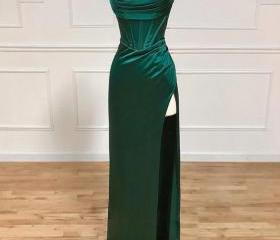 Shiny Green One Sleeve Evening Dress,Green Gala Dress  Y5638