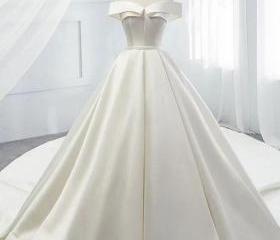 Simple white satin long prom dress, classic fit elegant evening dress