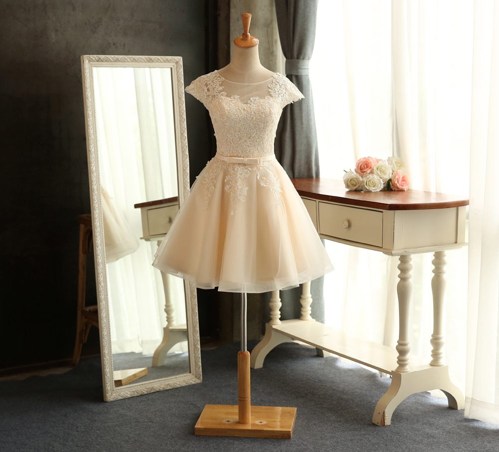 Design Lace Applique Short Mini Bridal Gwon Bridal Wedding Dress Party Dress E5