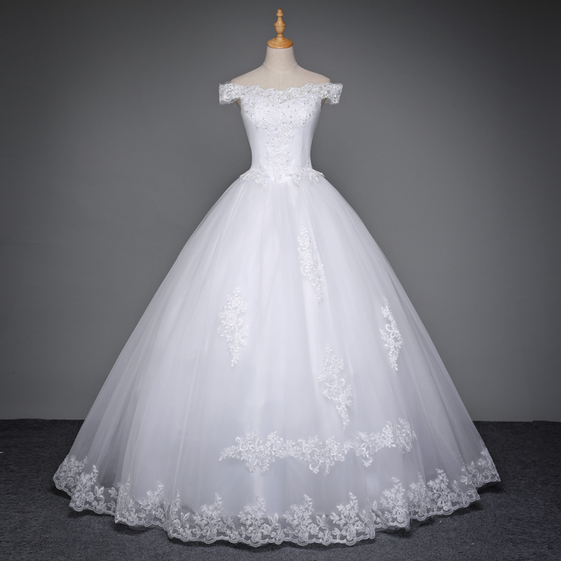 Cap Shoulder Lace Applique Strapless Full Length Bridal Gwon Bridal Wedding Dress Party Dress E8