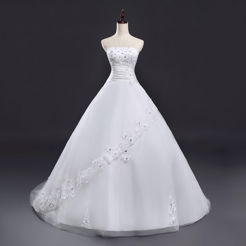 Real Photo Ball Gown Lace Applique Beaded Full Length Bridal Gwon Bridal Wedding Dress Party Dress E16