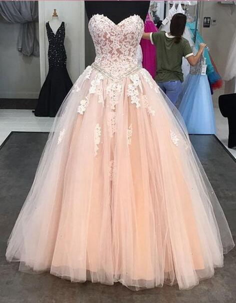 Sexy Strapless Ball Gown Lace Applique Prom Dress Evening With Bow Dress Party Dress Bridesmaid Dress Wedding Occasion Dress Formal Occasion