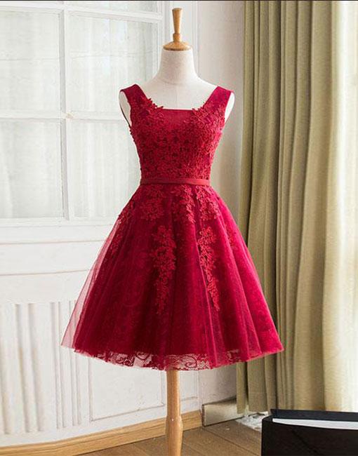 Red Short Lace Skirt Prom Dress Evening With Bow Dress Party Dress Bridesmaid Dress Wedding Occasion Dress Formal Occasion Dress