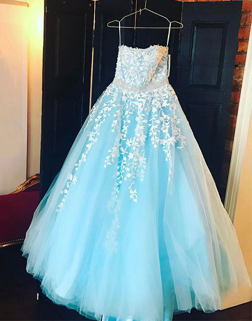 Sexy Full Length Blue Lace Prom Dress , Evening Dress , Party Dress , Bridesmaid Dress , Wedding Occasion Dress , Formal Occasion Dress