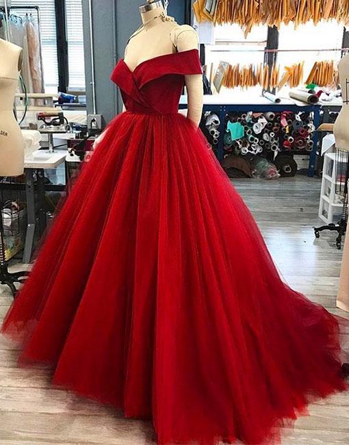 Sexy Full length Strapless Red Ball Gown Prom Dress , Evening Dress , Party Dress , Bridesmaid Dress , Wedding Occasion Dress , Formal Occasion Dress 