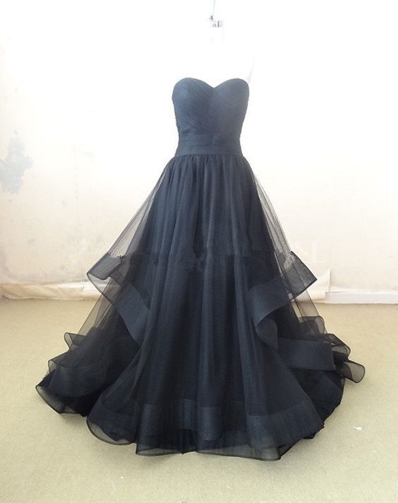 Evening Dress Strapless Organza Wedding Dress Black Navy Blue Prom Dress