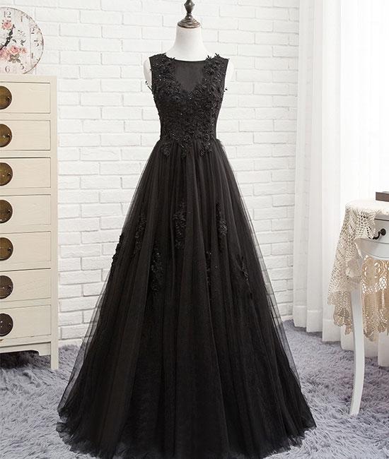 Cap Shoulder Ball Gown Sexy Black Lace Applique Wedding Dress Evening Dress Full Length Prom Dress
