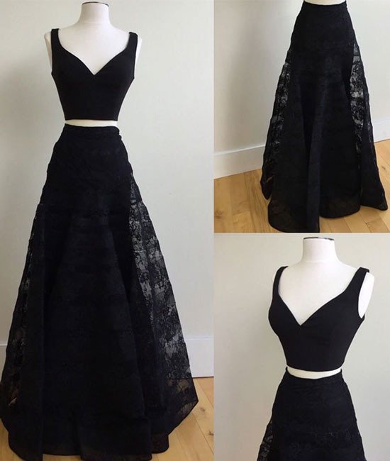black two piece bridesmaid dress Mismatched Black Mermaid Sexy Slit Beaded Floor-Length Bridesmaid Dres   Dairy Bridal