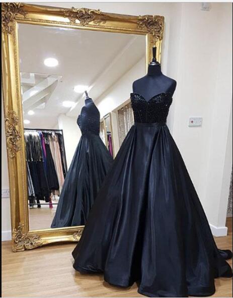 Sweetheart Ball Gown Sexy Black Wedding Dress Evening Dress Full Length Prom Dress
