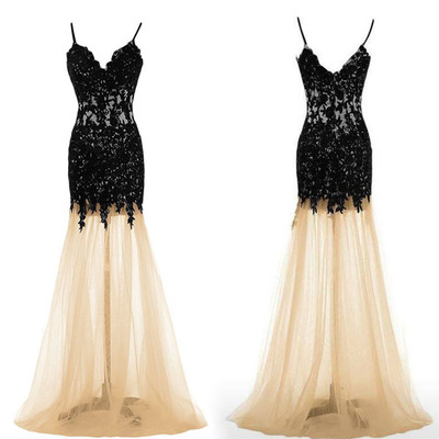 V Neck A Line Sexy Black Tulle Wedding Dress Evening Dress Full Length Prom Dress