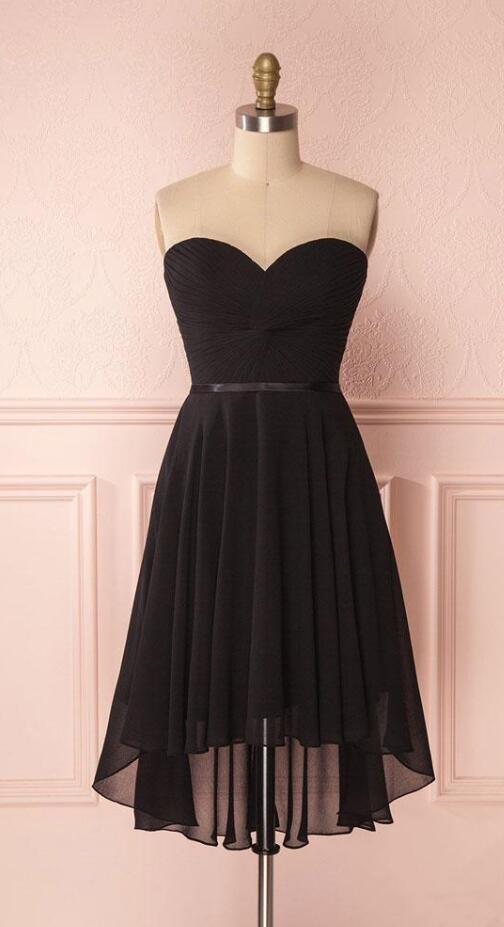 Strapless A Line Sexy Black Short Wedding Dress Evening Dress Knee Length Prom Dress