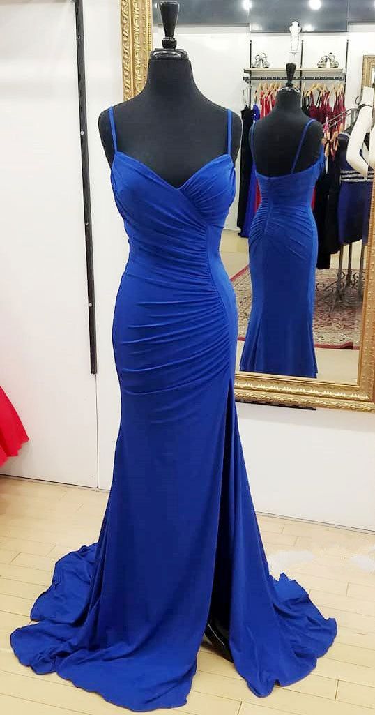 Blue Sexy Lace Up Back Prom Dress Evening Dress Full Length Prom Dress