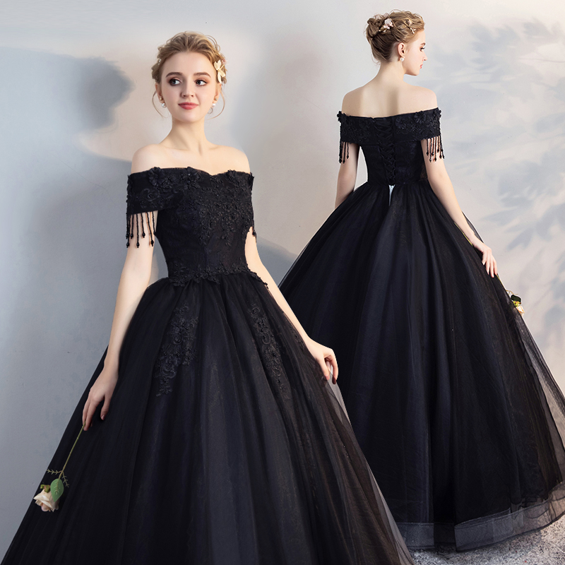 Lace Short Sleeve Custom Size Black Wedding Dress Party Dress Prom Dress Evening Dress