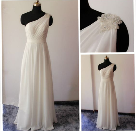 Custom Size One Shoulder Chiffon Wedding Dress Party Dress Prom Dress Evening Dress