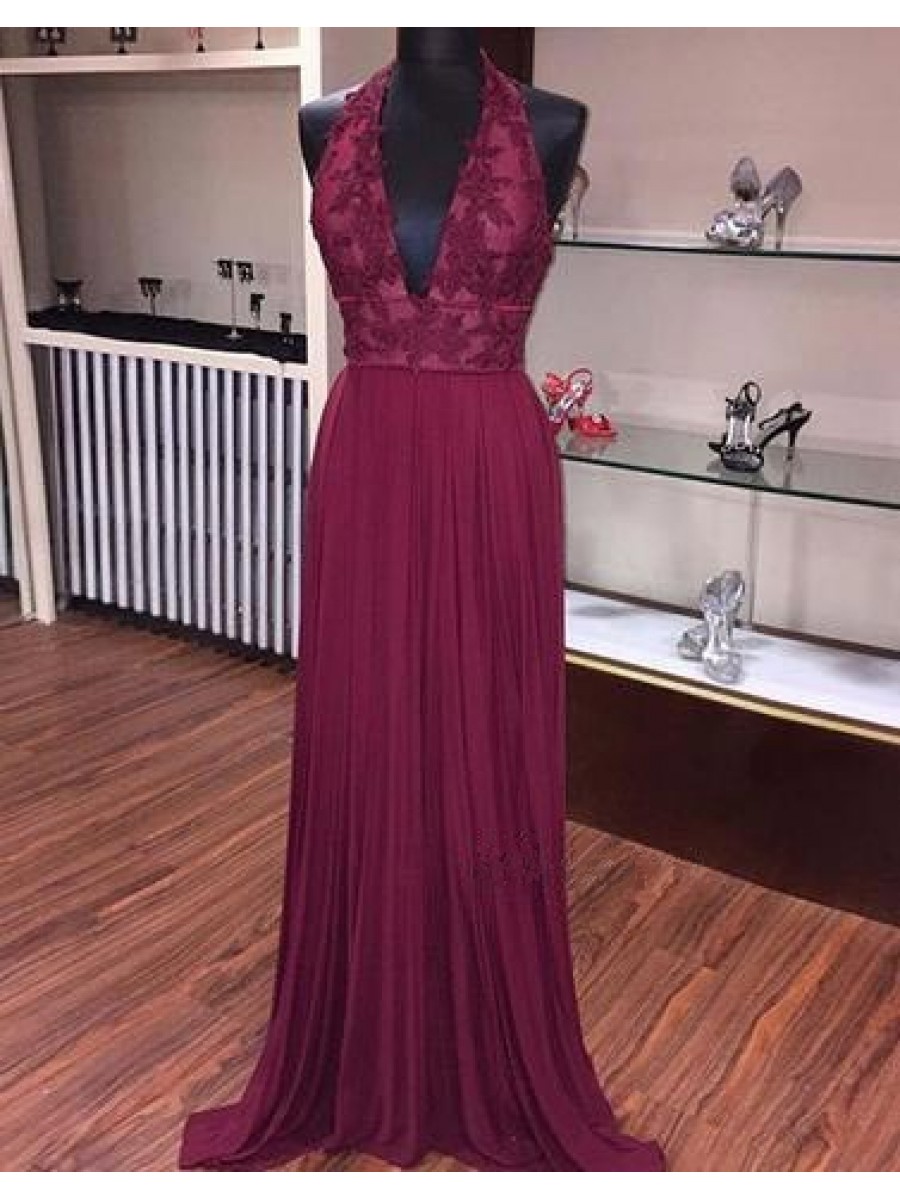 V Neck Chiffon Prom Dress Evening Dress Custom Color